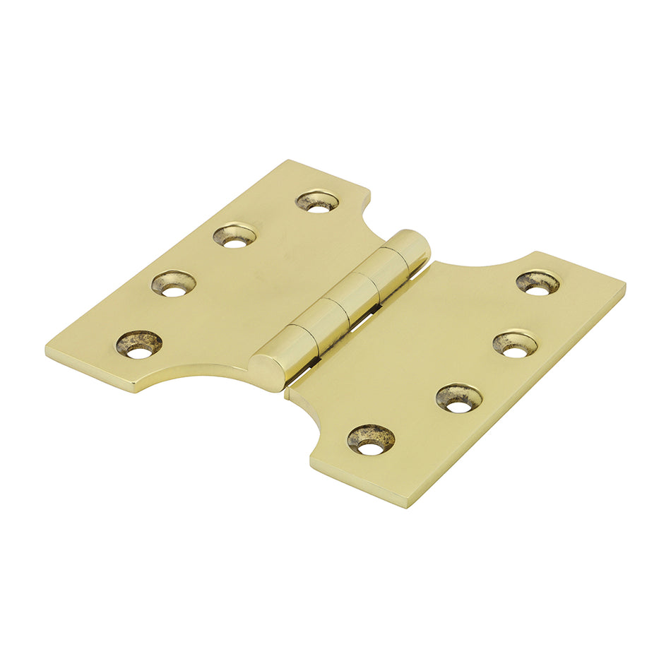 Brass parliament hinges are made from high quality extruded brass with solid brass pins to guarantee no rust and a long lasting finish.  They are ideal for internal and external doors and are commonly fitted when projecting architraves would prevent the door from opening properly when fitted with normal butt hinges. They also allow the door to open to 180 degrees making them ideal for applications when the door is required to fold back on itself