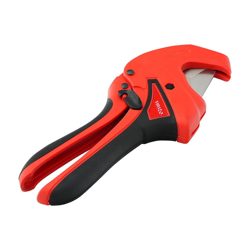 Heavy duty pipe shears, designed for cutting up to 38mm plastic pipe. Features a super-soft grip handle for ease of use. The ratcheting design assists when cutting thicker pipe, whilst the stainless steel V-shaped blade provides effortless and anti-distortion performance.