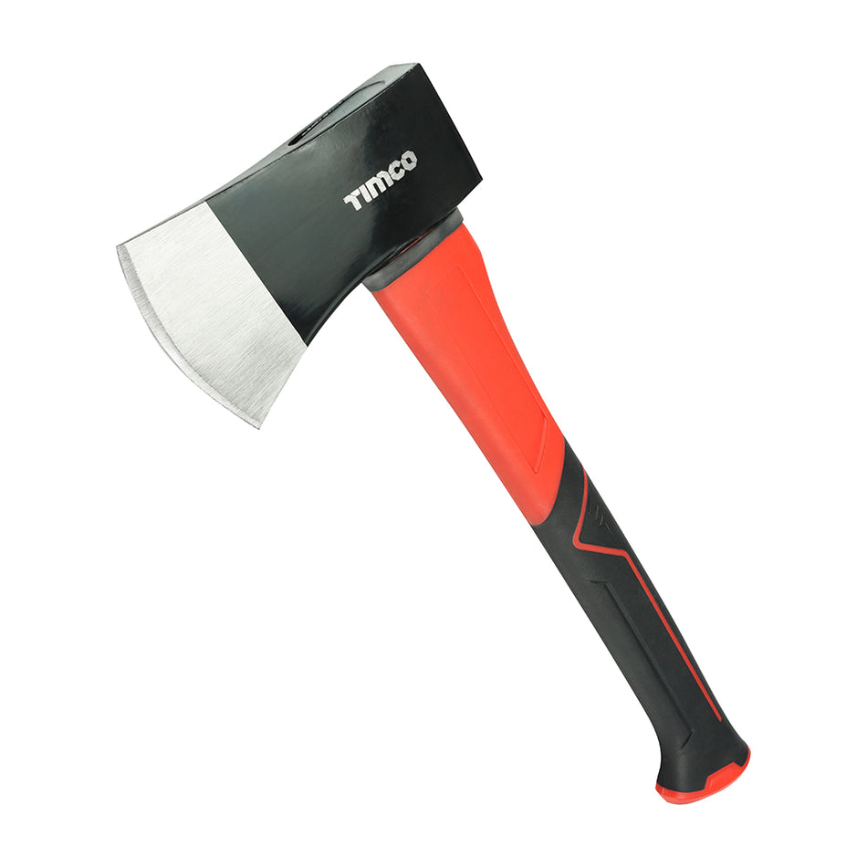 A professional axe featuring a heavy duty carbon steel head with a precision milled and tempered cutting edge. The lightweight fibreglass neck gives higher break resistance and longer tool life than a wooden alternative. Includes a soft grip handle for excellent ergonomics and user comfort.