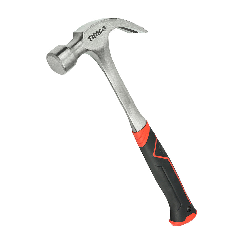 A high quality curved claw hammer, ideal for demanding jobs and fast nail driving. Manufactured from a single piece of hardened steel with a soft-grip handle to enhance comfort and reduce fatigue. 