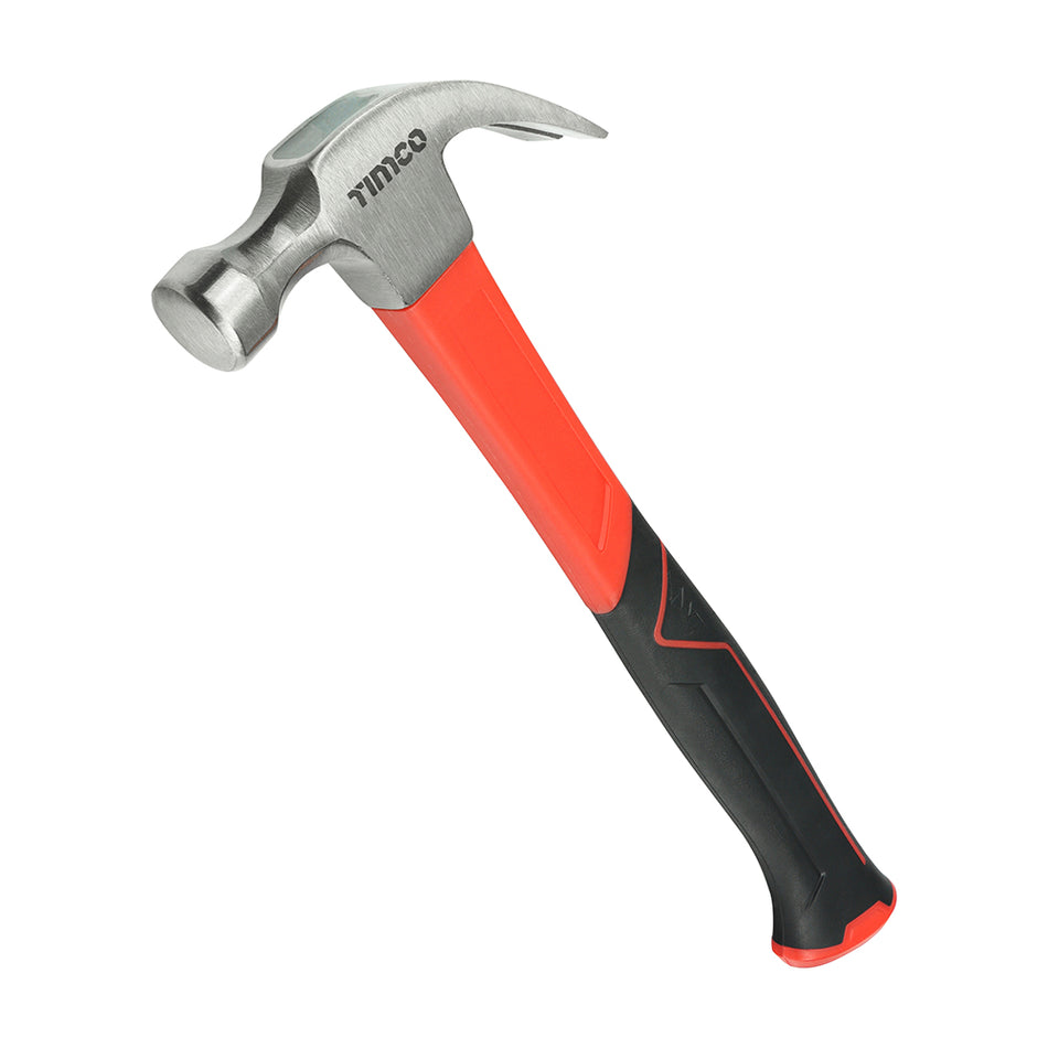 A high quality curved claw hammer, ideal for the toughest jobs and fast nail driving. Made from a two piece design including a fibreglass neck for vibration reduction and breakage resistance. 