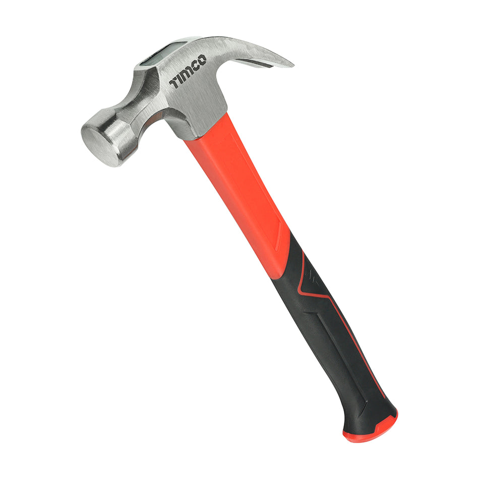 A high quality curved claw hammer, ideal for the toughest jobs and fast nail driving. Made from a two piece design including a fibreglass neck for vibration reduction and breakage resistance. 