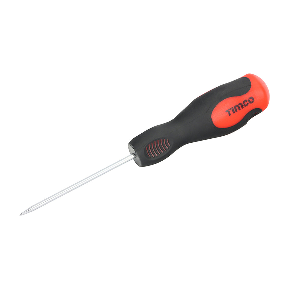 A robust and hard wearing bradawl, manufactured from high grade alloy steel for strength and durability. Featuring a soft-grip handle for user comfort and slip resistance. Ideal for making indentations into materials such as timber and plaster for marking the insertion of a nail or screw.