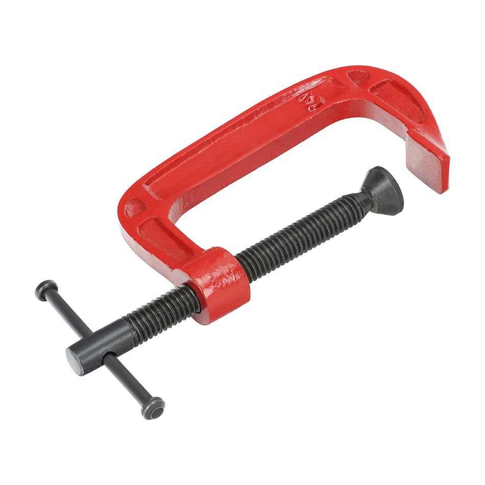 An extra heavy duty, cast iron G clamp. Featuring strong threaded steel spindles and extra tough powder coating for corrosion resistance.