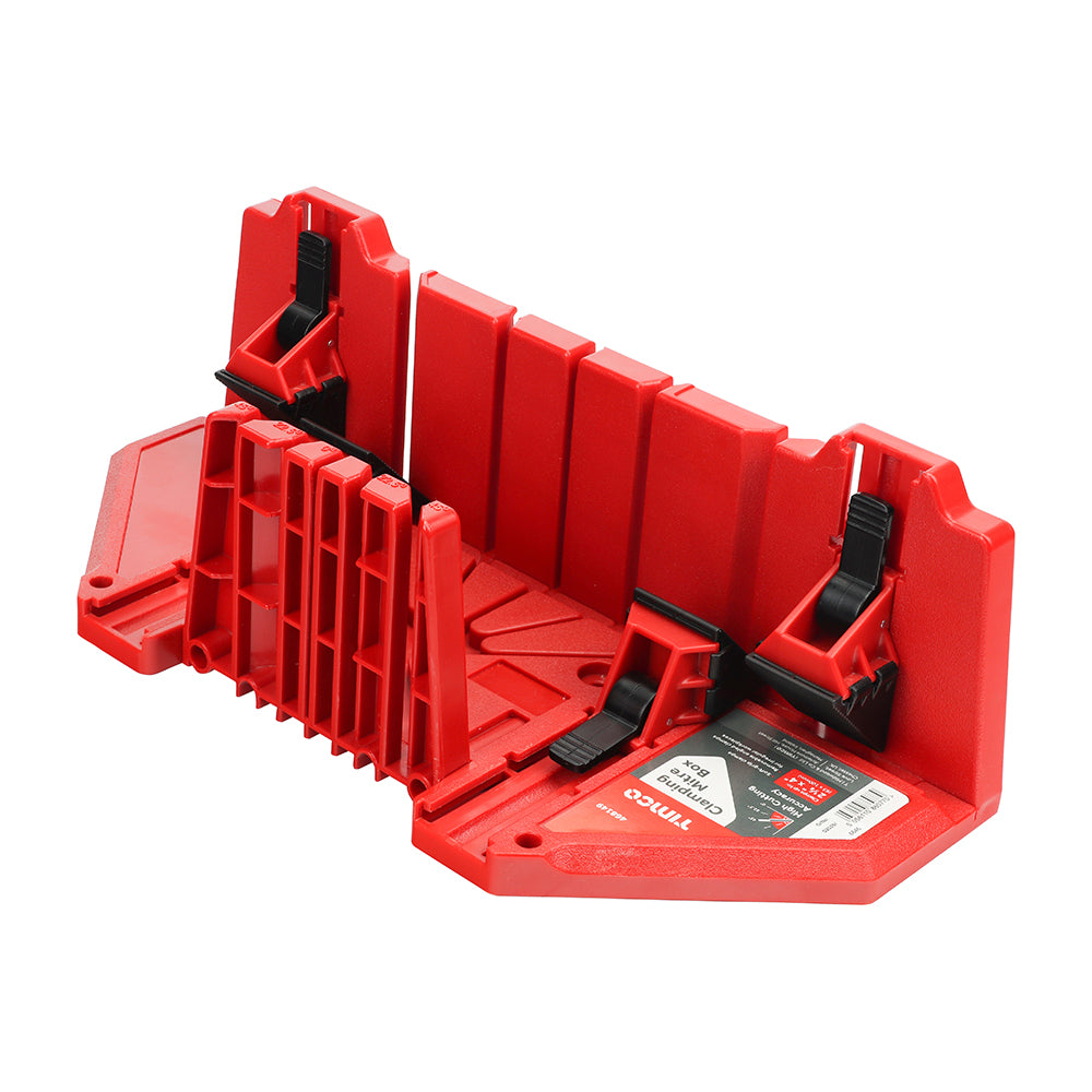 A multi-functional mitre box with soft-grip clamps to secure the workpiece in woodworking applications. Manufactured from high strength and wear resistant engineering plastic which features 22.5Â°, 45Â° and 90Â° angles for increased usability and cutting accuracy.