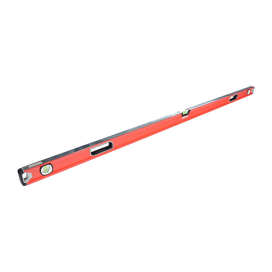 A professional beam level manufactured from lightweight and high strength aluminium. Featuring a soft grip handles, three impact resistant, high visibility and high accuracy vials, shock resistant rubber end caps and dual milled surfaces with a magnetic face. Perfect for all professional levelling applications.