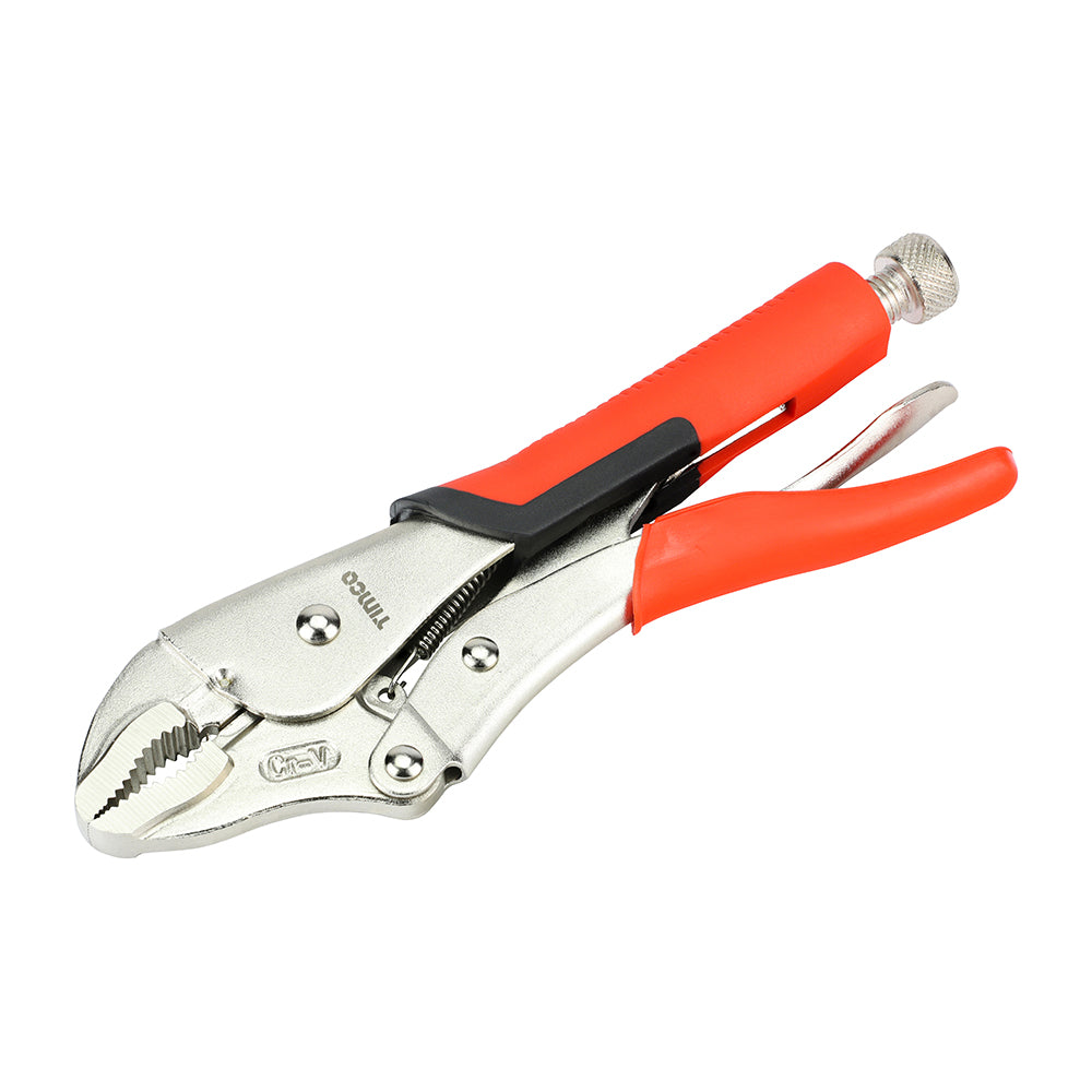 Professional locking pliers with heavy duty engineered curved jaws for a superior grip on irregular and rounded surfaces. Manufactured from premium grade chrome vanadium with induction hardened teeth for maximum grip and tool life. Featuring forged steel handles to prevent breakage with ergonomic anti-slip grips for maximum user comfort.