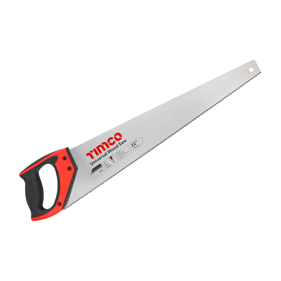 A premium 9tpi hand saw, manufactured from high grade carbon steel. Featuring 3D triple ground and hardened teeth for rapid performance and a polished and lacquered blade for smooth cutting and corrosion resistance. The super soft-grip handle gives a firm hold and enhances comfort. Ideal for soft wood, hard wood, man-made boards including MDF, chipboard and veneered board, and PVCu.