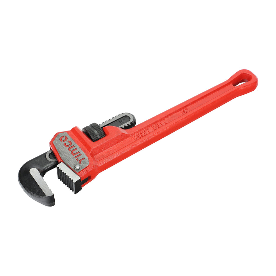 A robust and hard wearing pipe wrench, manufactured from high grade chrome vanadium and drop forged cast iron to guarantee long tool life and exceptional performance. The precisely milled teeth create more grip as pressure is increased, reducing the chance of slipping and damage to the workpiece.