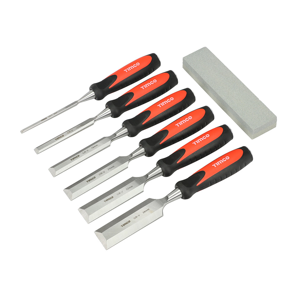 A set of tough and hard wearing wood chisels, engineered from hardened and tempered steel. Designed for long-lasting sharpness during intricate and demanding woodworking jobs. Featuring a super soft grip, split resistant handle and a fully forged strike cap for use with hammers. Supplied in a tough canvas protective case. 