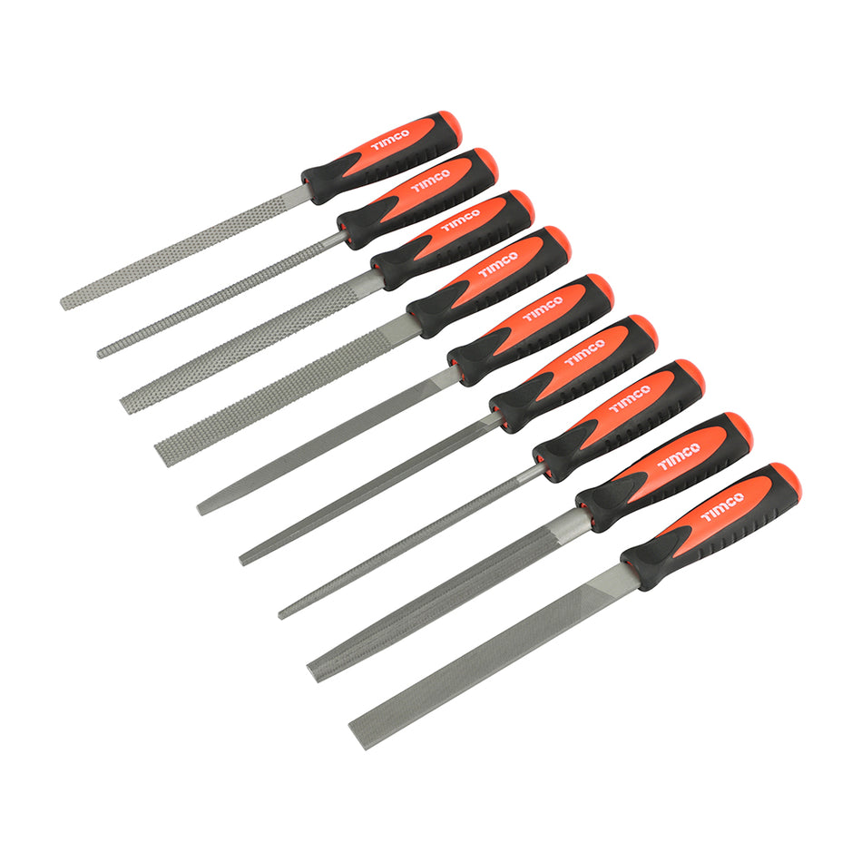 A set of files and rasps, manufactured from hardened high grade steel for long-lasting tool life and premium performance. Featuring soft-grip, anti-slip handles for user comfort. Supplied in a tough canvas protective case.