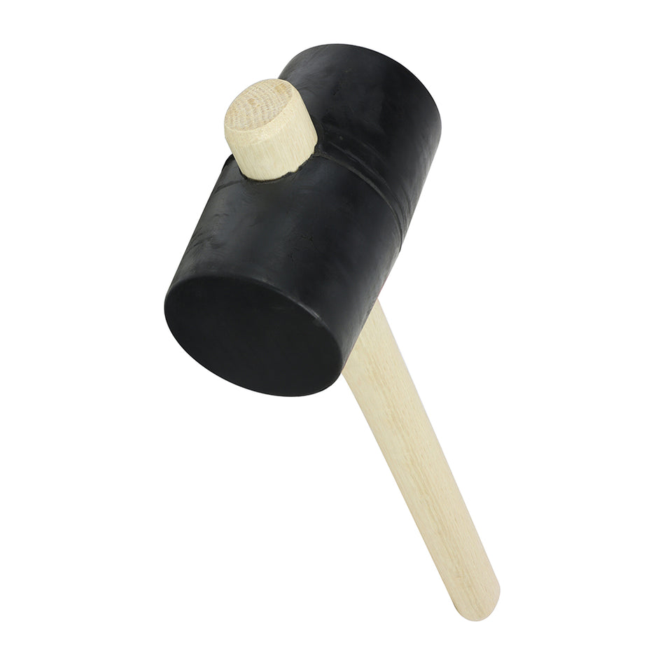 A multi-purpose white rubber mallet, featuring a solid rubber head to deliver a firm blow without marking the surface and locking and ergonomic ash wood handle which helps to prevent rebound. 