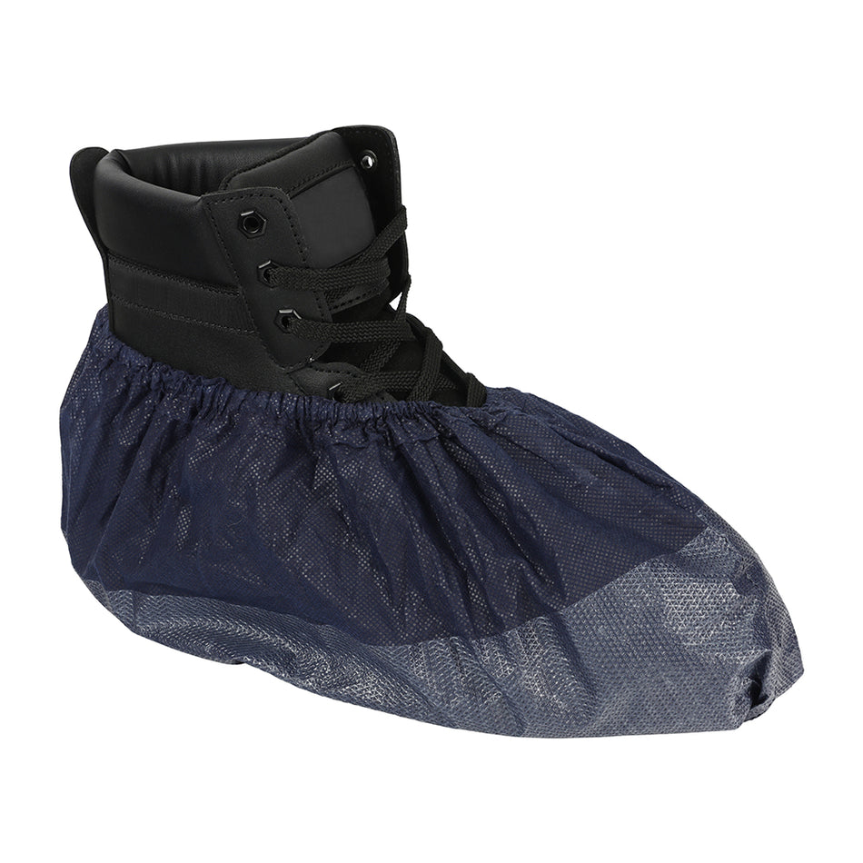 A hard wearing waterproof shoe cover with a breathable and elasticated ankle. Ideal for tradesmen who need to keep footwear on for safety reasons whilst working indoors but want to help keep customers' homes clean and dry. Textured sole for extra grip on slippery surfaces. Suitable for shoe sizes UK 5-12, EU 38-47.