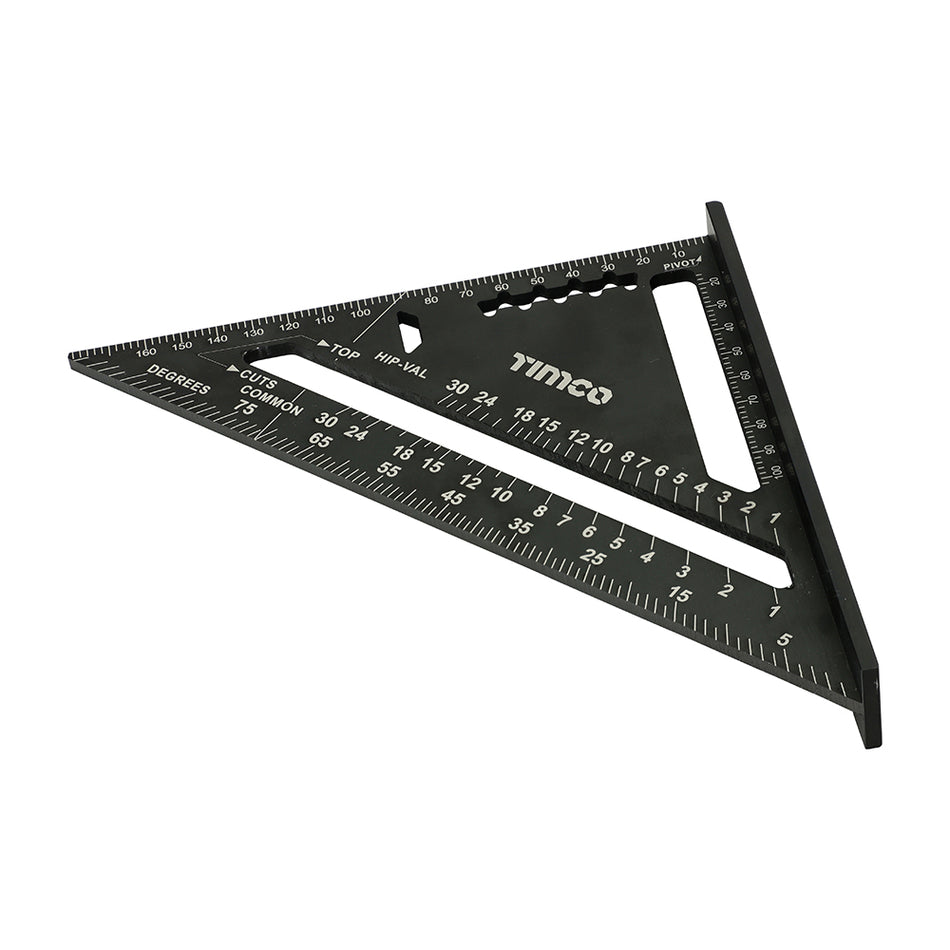 A lightweight and precise triangular square. This multi-purpose square combines the functions of a tri square, combination square and framing square in one. Featuring a 0Â° to 90Â° protractor scale for use as a saw guide with embedded degree markings for easy legibility.