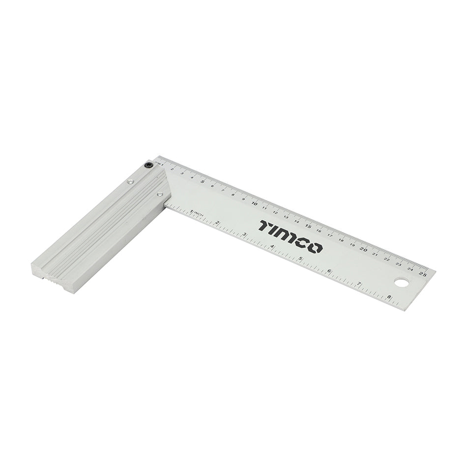 A robust and lightweight aluminium try square with metric and imperial scales. An essential tool for word working, featuring a precision engineered 90Â° angle for accuracy. Silver anodised for corrosion resistance and scratch protection with laser engraving easy legibility.