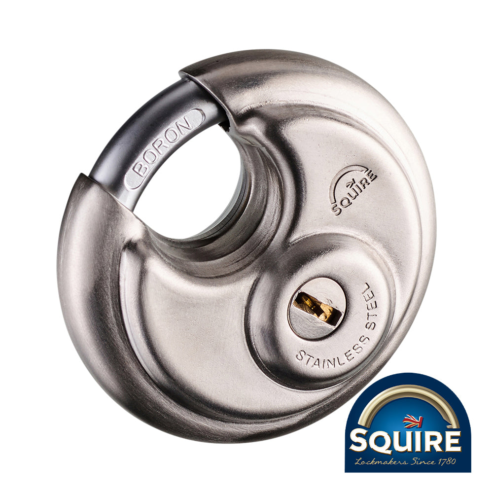 Stainless Steel lock body with closed shackle design offering high level security for domestic and commercial applications. Features a 9.5mm hardened steel shackle, hardened steel anti-drill plate and 5 pin tumbler lock mechanism.