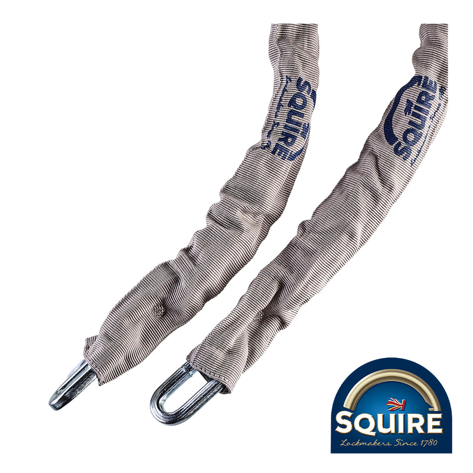 A range of high security hardened alloy steel chains that are Sold Secure approved for cycles and motorcycles.Â All covered with signature Squire grey sleeves.