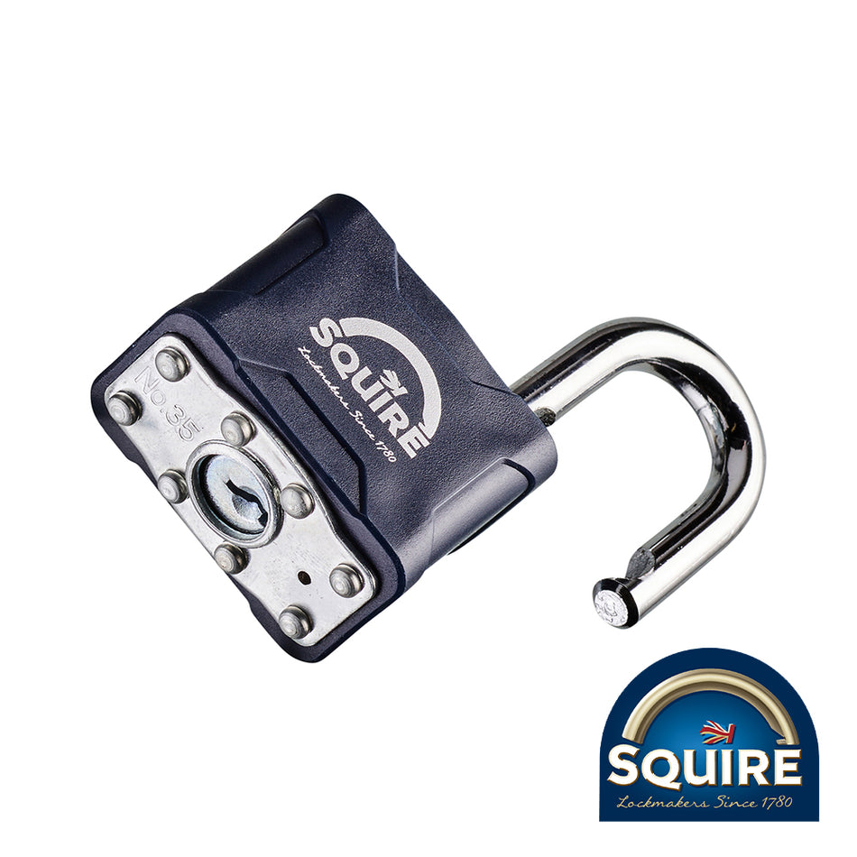 A medium-duty range of laminated double deadlocking padlocks for home use.Â  Featuring a hardened steel shackle and laminated steel padlock body with anti-corrosion finish. 