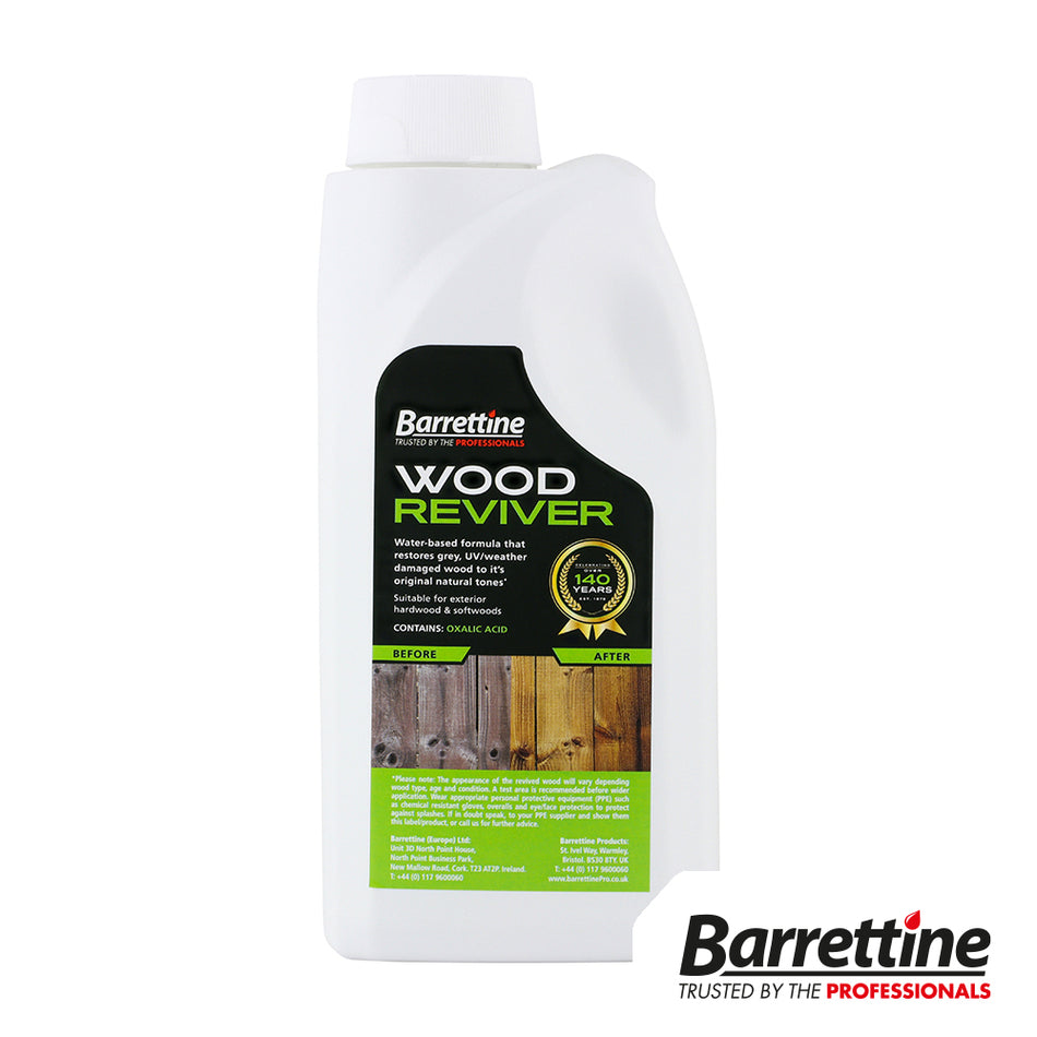 Wood Reviver will turn back the clock, restoring grey, UV-damaged wood to its original warm tones. Wood Reviver can also rescue wood from stains caused by surface mould, tannin runs, watermarks, iron, rust and light dirt.