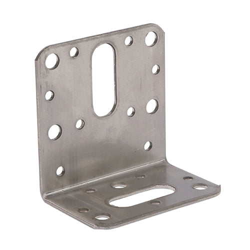 A versatile and general purpose 90Â° bracket used to strengthen timber joints. Manufactured from A2 Stainless Steel for ultimate corrosion resistance. Stainless steel must be used where there is corrosive environment and/or the base material has inherent corrosive characteristics e.g. Green Oak.