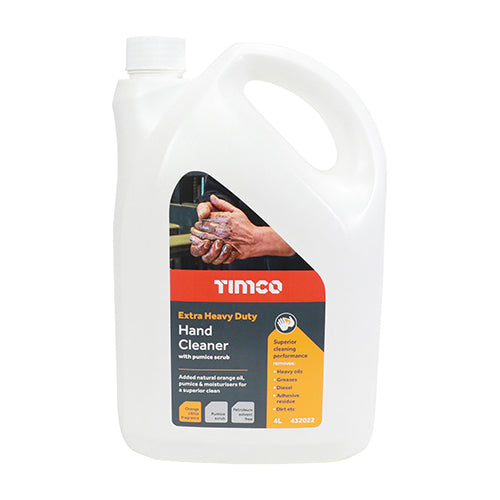 TIMCO Extra Heavy Duty Hand Cleaner is formulated to remove the most stubborn oils, greases, paints, diesel, adhesive residue and general dirt and grime. Contains natural orange oil, pumice and moisturisers.
Ideal for workshops, construction sites, agriculture, engineers, plumbers, landscapers and more.