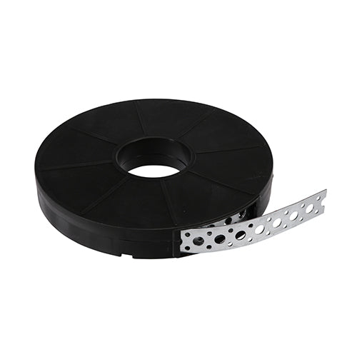 A versatile perforated metal strip which can easily be cut or bent to provide a quick and reliable light weight brace suitable for suspending pipework, cables and doing general repairs. Manufactured from Galvanised Steel to give a high level of corrosion resistance.