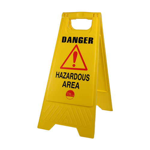 Light weight, a-frame safety signs with double sided printing, for temporary marking of potential hazards in the workplace or in public areas. 