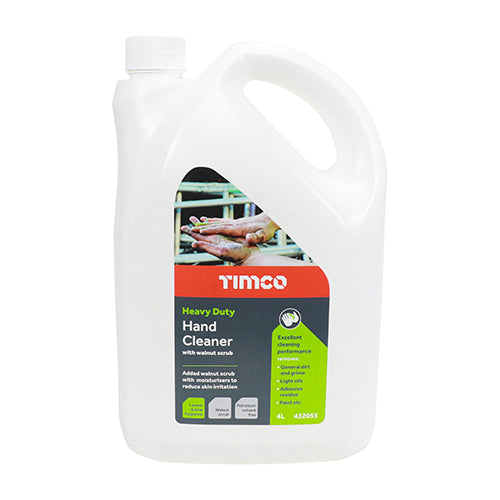 TIMCO Heavy Duty Hand Cleaner is formulated to remove general dirt and grime, paint, adhesive residue and more. With added walnut scrub to reduce skin irritation after frequent use. Contains natural citrus oil and moisturisers to leave the skin feeling clean, fresh and smooth. 