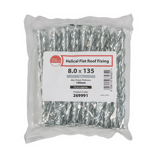 Hammer driven fixing frequently used for securing structural 6mm plywood composite insulation board to flat roofing systems. Manufactured from zinc plated high tensile steel, the fixing twists into timber without the need for pre-drilling.