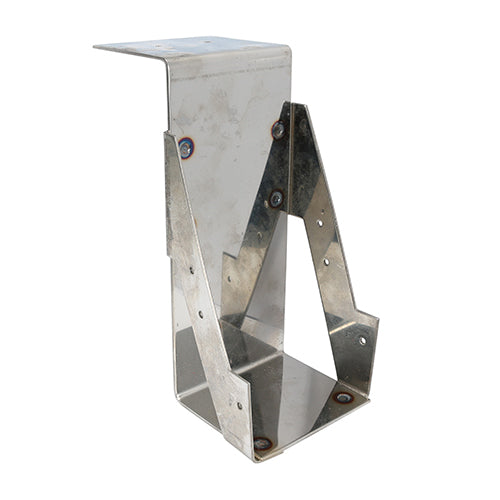 The TIMco Masonry Hanger range has been designed to support timber joists from a brick or block wall. Install by either building into the wall or for renovation work, rake out existing brickwork. 
Manufactured from A2 Stainless Steel for ultimate corrosion resistance. Stainless steel must be used where there is corrosive environment and/or the base material has inherent corrosive characteristics e.g. Green Oak.