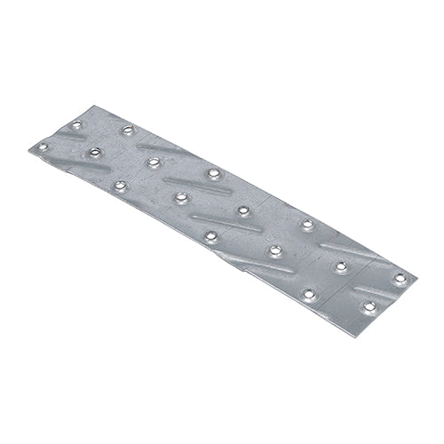 A versatile perforated plate used for connecting or repairing timber. All holes are pressed countersunk to aid location of the nail and to give a flush finish. Manufactured from galvanised steel to give a high level of corrosion resistance.