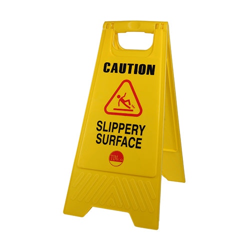 Light weight, a-frame safety signs with double sided printing, for temporary marking of potential hazards in the workplace or in public areas. 