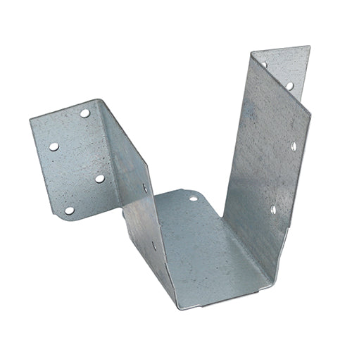 Designed to give a small and economic light weight timber to timber connection such as loft hatches and decking. Timber to timber joist hangers are suitable for light duty applications such as ceiling joists, decking and trimmers. Manufactured from pre-galvanised steel to give a high level of corrosion resistance. NOTE: Tag on base of the hanger helps avoid rotation.