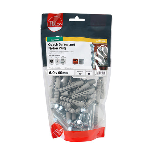 A traditional heavy duty woodscrew with a nylon plug for masonry applications. 