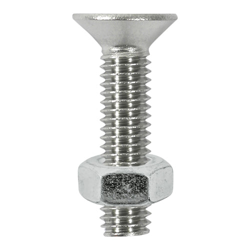 Designed for use in applications where the head is flush with joining parts. Manufactured from A2 Stainless Steel offering superior corrosion resistance, perfect for external applications. Stainless steel must be used where there is corrosive environment and/or the base material has inherent corrosive characteristics. NOTE: Nuts included. 