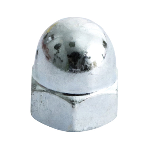 A hexagonal dome nut with a metric thread. Ideal for protective or aesthetic uses. 