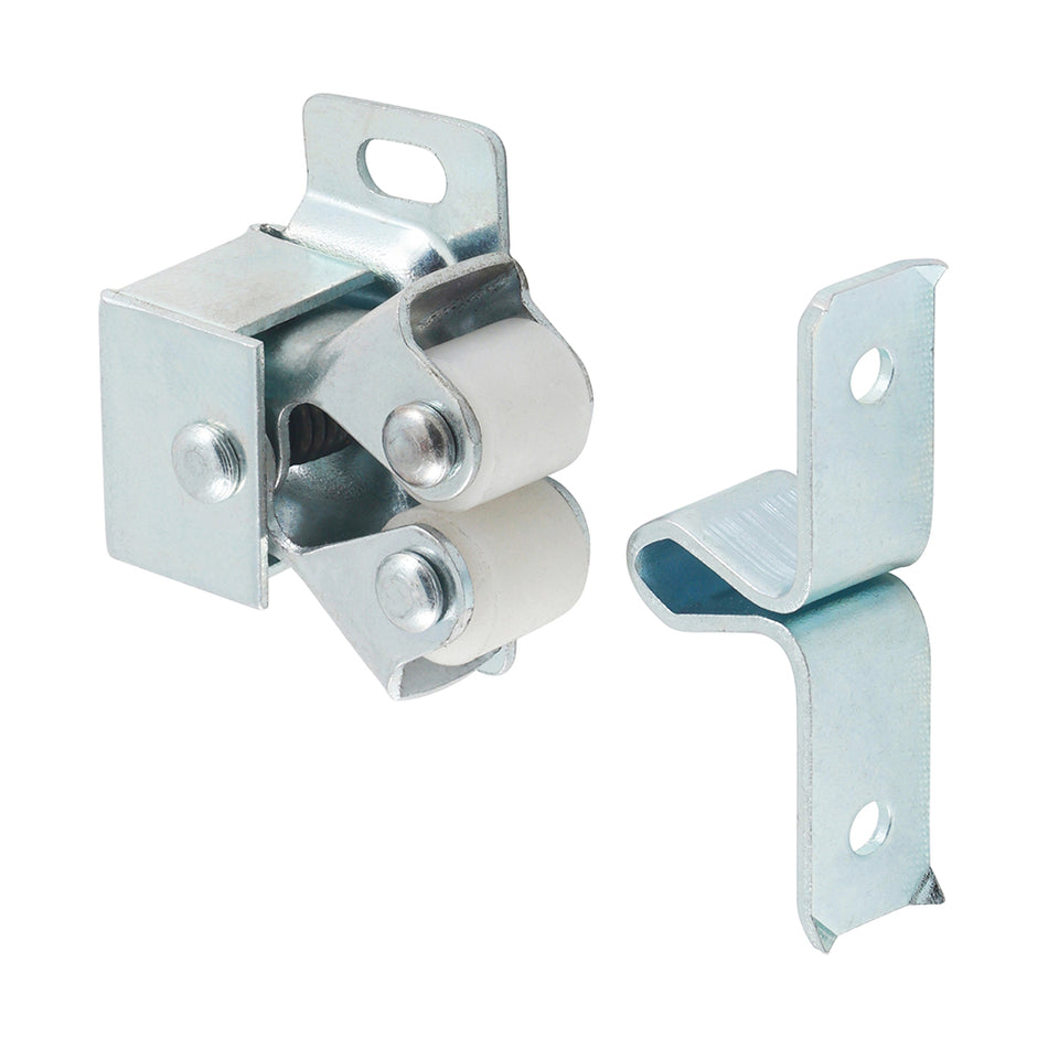 A surface mounted push fit catch for securing cupboard or cabinet doors.   