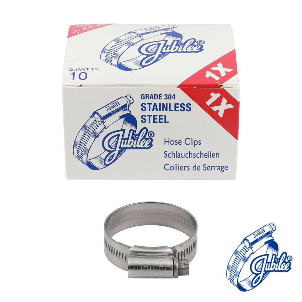 The original JubileeÂ®Â Clip, the product that started it all! For the vast majority of applications this sturdy worm drive hose clip is more than suitable. Available as a mild steel zinc protected or stainless steel clamp in 304 stainless steel; this product also has a band that is continuously threaded enabling extra flexibility when adjusting the clip to the correct size. The smooth inside profile of the band and rolled edges give protection fo