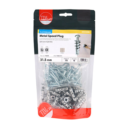 A rapid light duty plasterboard fixing for use in a wide range of applications. Cross recess head, allows simple installation with a pozi or cross drive screwdriver. Comes complete with screws. 