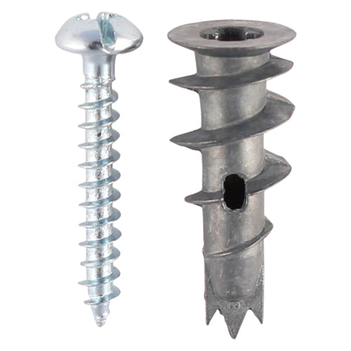 A rapid light duty plasterboard fixing for use in a wide range of applications. Cross recess head, allows simple installation with a pozi or cross drive screwdriver. Comes complete with screws. 