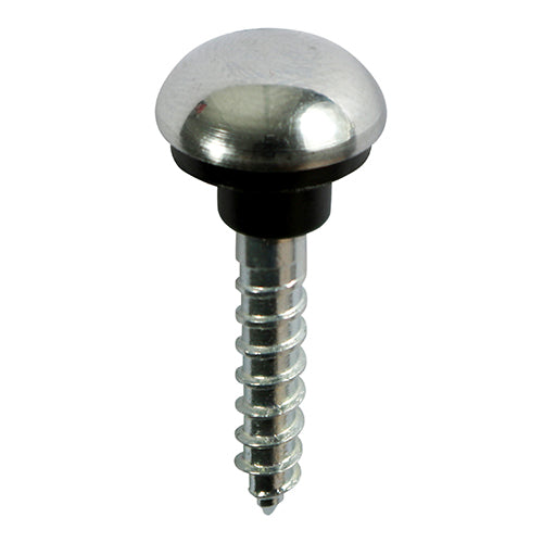 For hanging a mirror where an aesthetic finish is required. Chrome plated dome head screw cap with rubber washer to protect the mirror from cracking. Includes screws with a slotted recess.