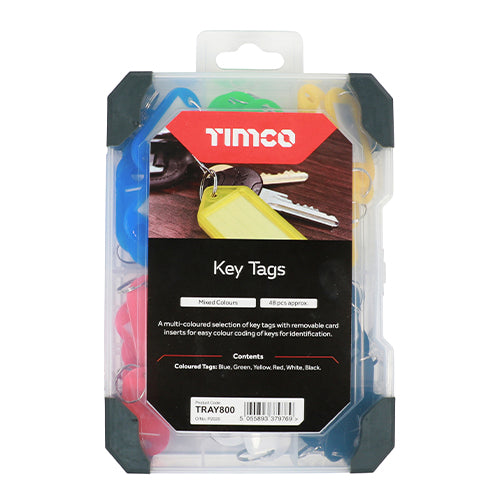 A multi-coloured selection of key tags with removable card inserts for easy colour coding of keys for identification.