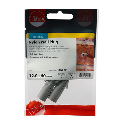 Nylon plug for use with coach screws into masonry. NOTE: Coach screws not included.