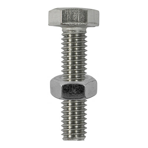 A fully threaded set screw used in a variety of applications. Manufactured from A2 Stainless Steel offering superior corrosion resistance, perfect for external applications. Stainless steel must be used where there is corrosive environment and/or the base material has inherent corrosive characteristics e.g. Green Oak. NOTE: Nuts included. 