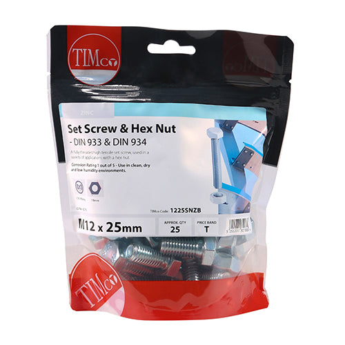 A fully threaded high tensile set screw with hex nut, used in a wide variety of applications. NOTE: Nuts included.