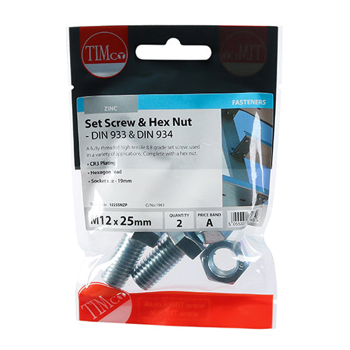 A fully threaded high tensile set screw with hex nut, used in a wide variety of applications. NOTE: Nuts included.