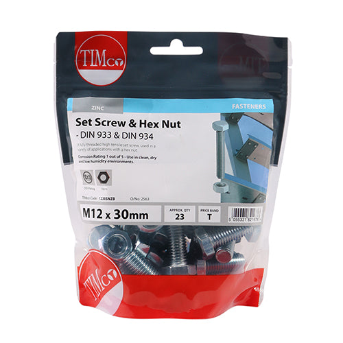 A fully threaded high tensile set screw with hex nut, used in a wide variety of applications. NOTE: Nuts included.