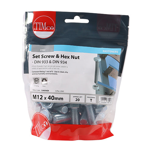 A fully threaded high tensile set screw with hex nut, used in a wide variety of applications. NOTE: Nuts included.