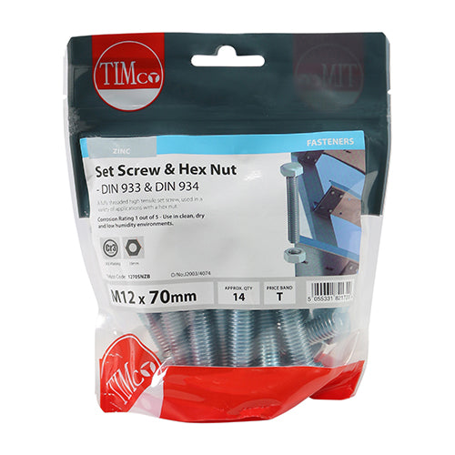 A fully threaded high tensile set screw with hex nut, used in a wide variety of applications. NOTE: Nuts included.