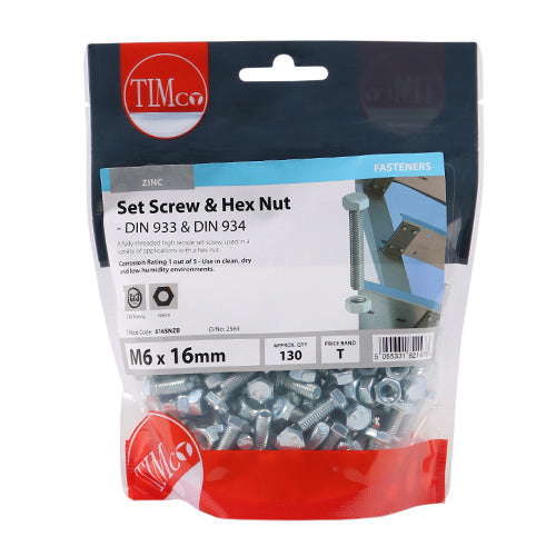 A fully threaded high tensile set screw with hex nut, used in a wide variety of applications. NOTE: Nuts included.